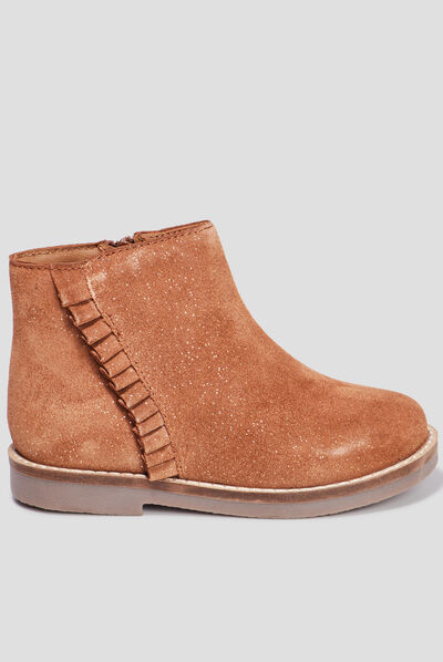 Bottines à volants en cuir camel fille