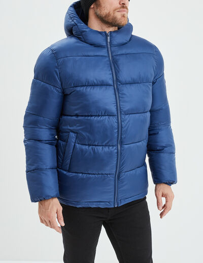 Doudoune doublée zippée à capuche bleu roi homme