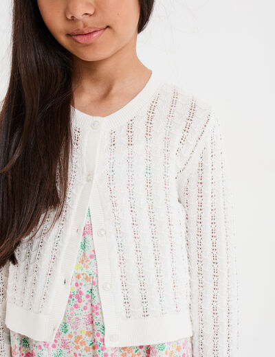 Gilet court manches longues coton ivoire fille