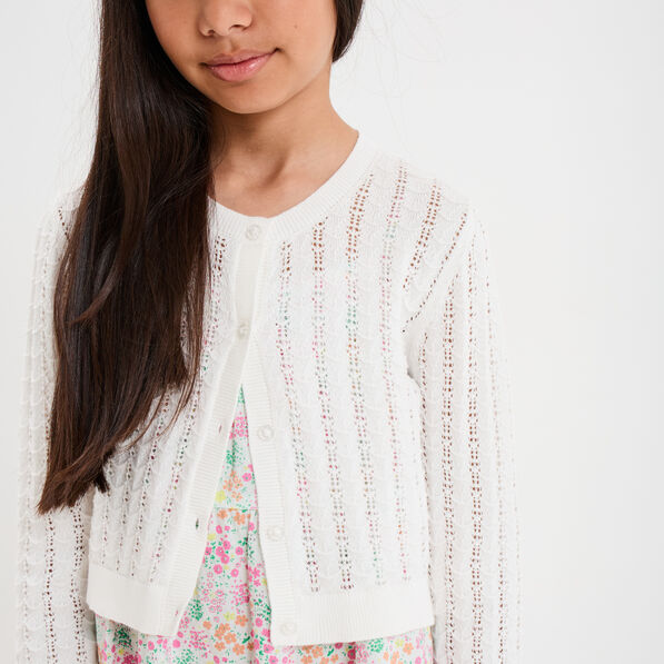 Gilet court manches longues coton ivoire fille