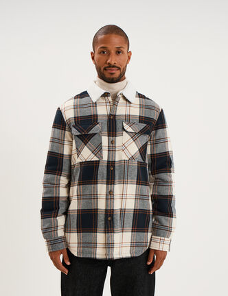 Surchemise carreaux doubl&eacute;e effet sherpa ecru homme
