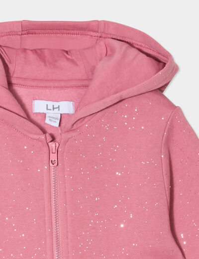 Sweat zippé paillettes à capuche vieux rose bébé fille