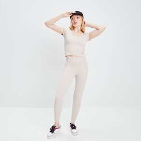 legging taille haute cotele sable femme Legging taille haute côtelé sable femme