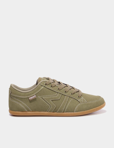Tennis basses &agrave; lacets effet su&eacute;dine vert kaki homme