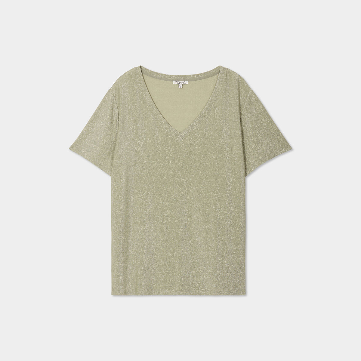 T-shirt col en V fils métallisés vert clair femme grande taille