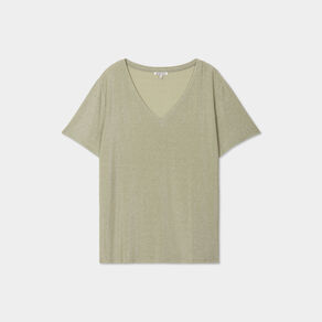 T-shirt col en V fils métallisés vert clair femme grande taille