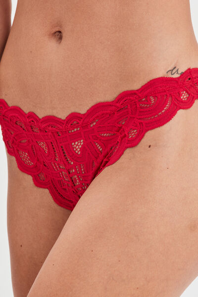 Tanga en dentelle rose framboise femme
