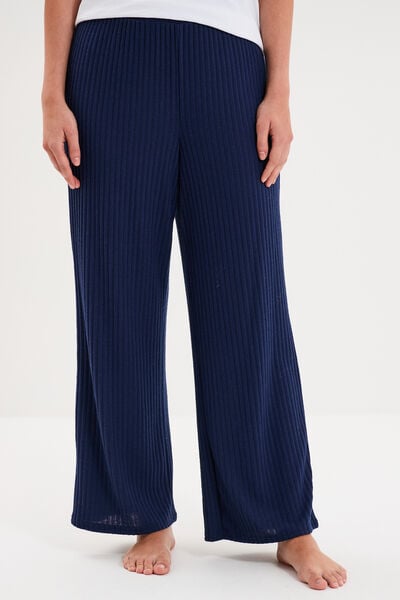 Bas de pyjama large c&ocirc;tel&eacute; long bleu marine femme