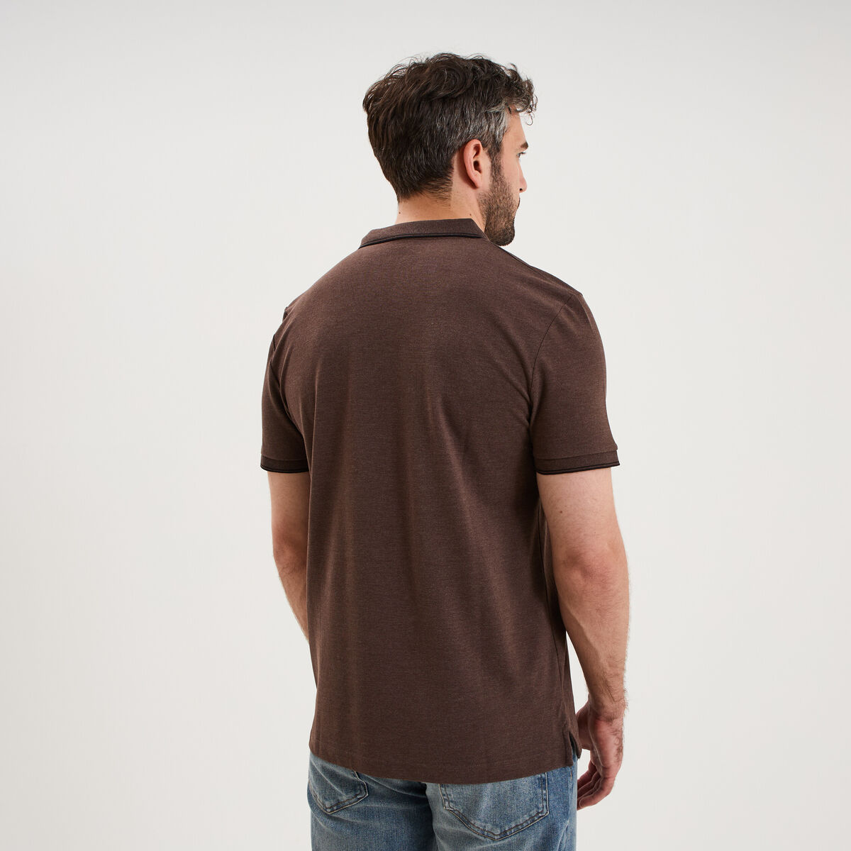 Polo piqu&eacute; coton manches courtes marron chocolat homme