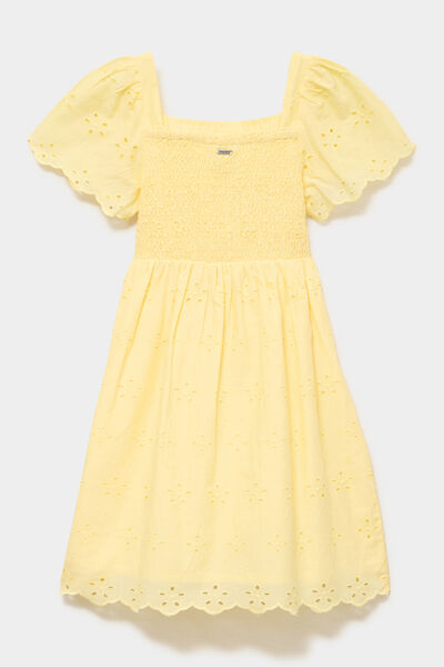 Robe c&eacute;r&eacute;monie broderie anglaise smock&eacute; jaune clair fille