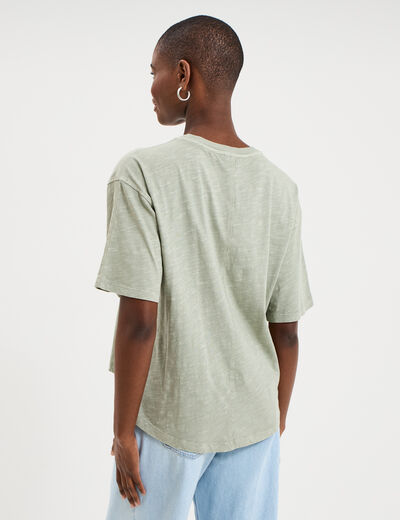 T-shirt col rond manches courtes coton vert clair femme