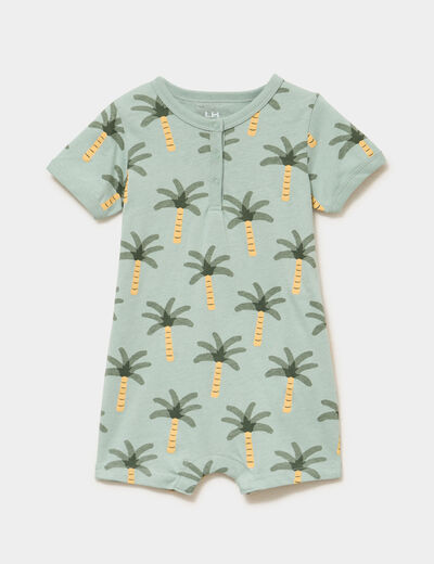 Combishort manches courtes coton vert kaki b&eacute;b&eacute; gar&ccedil;on