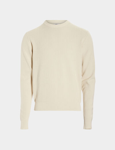 Pull en maille textur&eacute;e col rond creme homme