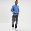 Pull en maille textur&eacute;e col rond bleu homme