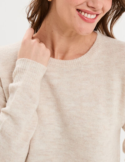 Pull col rond manches longues ecru femme