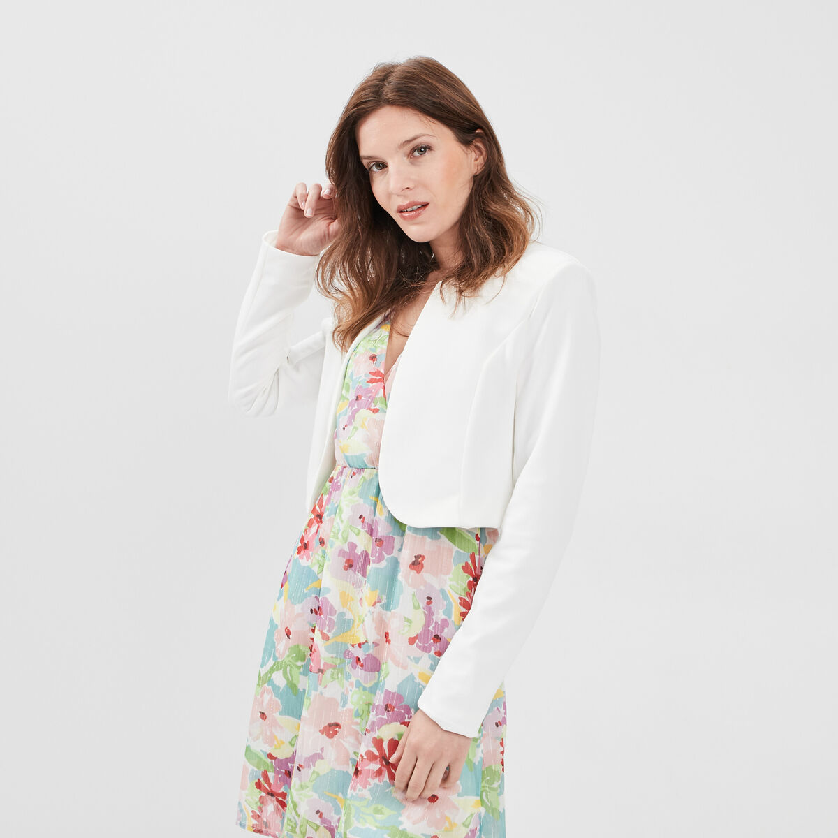 Veste boléro stretch manches longues ivoire femme