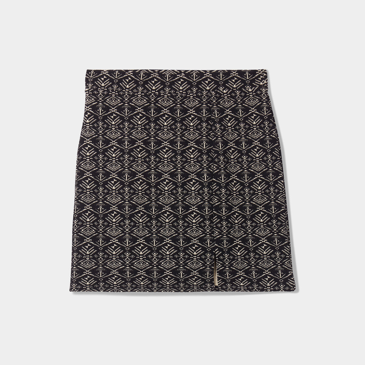 Jupe jacquard courte fendue noir femme