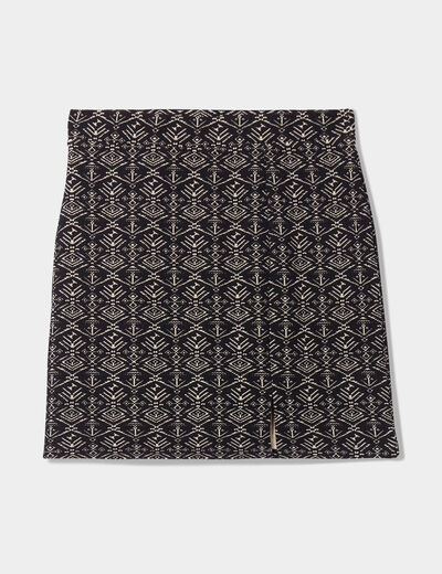 Jupe jacquard courte fendue noir femme