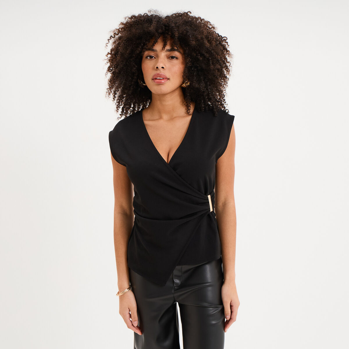 D&eacute;bardeur col cache-coeur noir femme
