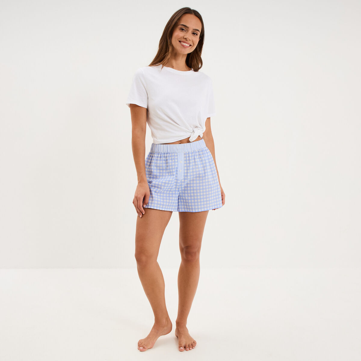 Short de pyjama taille &eacute;lastiqu&eacute;e coton blanc femme