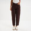 Jean balloon taille haute cropped coton marron fonc&eacute; femme