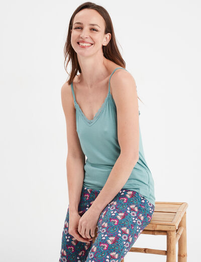 Haut de pyjama débardeur à bretelles bleu gris femme
