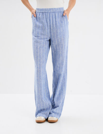 Pantalon large taille élastiquée bleu femme