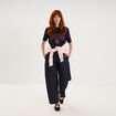 T-shirt col rond manches courtes print bleu fonc&eacute; femme