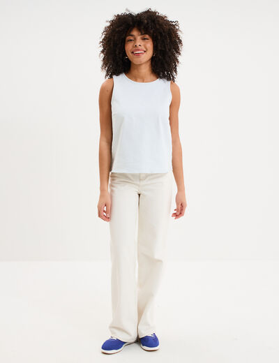Blouse courte sans manches droite coton blanc femme