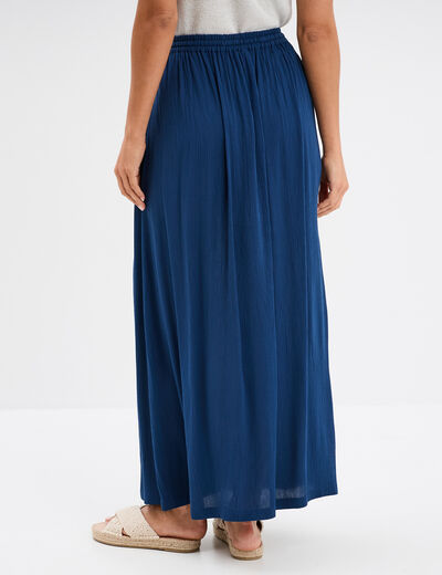 Jupe longue droite fluide bleu marine femme