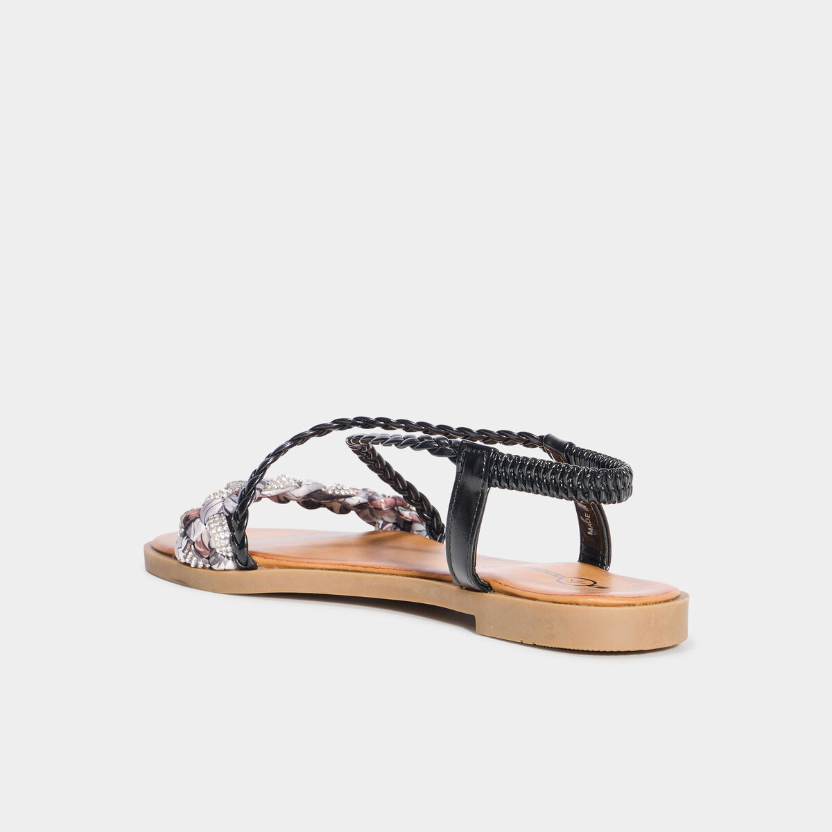 Sandales d&eacute;tails foulard tress&eacute;s noir femme