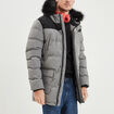 Doudoune mi-longue à capuche fourrure gris homme