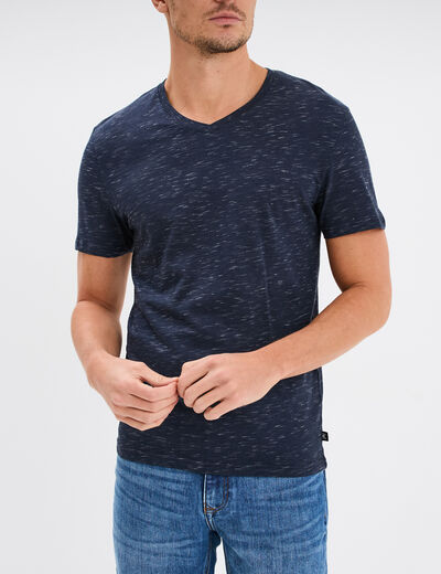T-shirt droit col en V Liberto bleu homme
