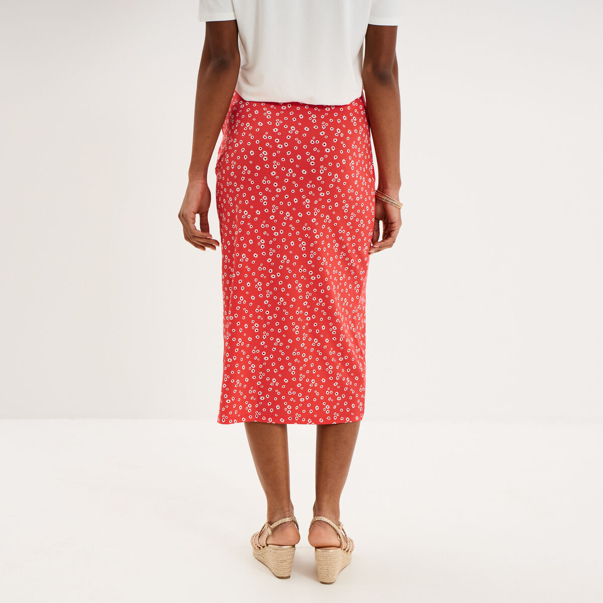 Jupe longue portefeuille stretch rouge coquelicot femme