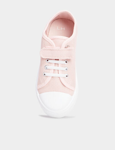 Tennis basses en toile à scratchs rose fille