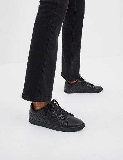 Tennis basses matelassées à lacets noir femme