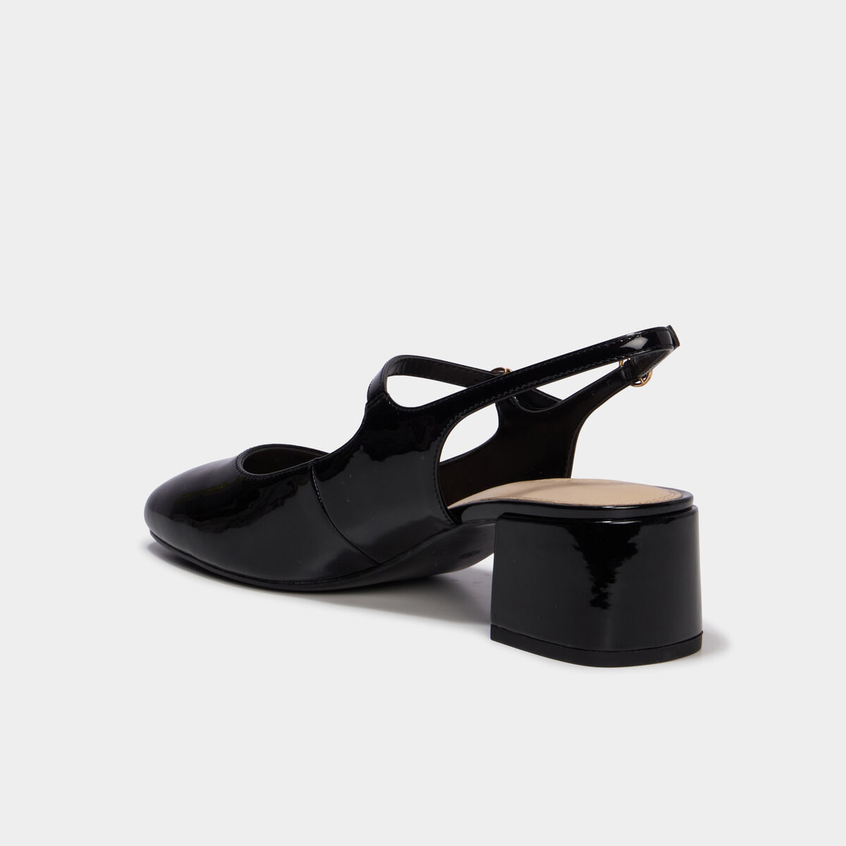 Escarpin slingback verni talon bloc noir femme