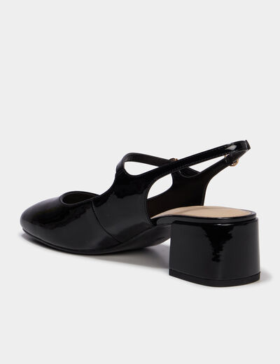 Escarpin slingback verni talon bloc noir femme