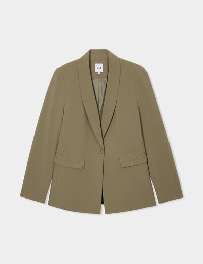 Veste blazer coupe droite col châle vert kaki femme