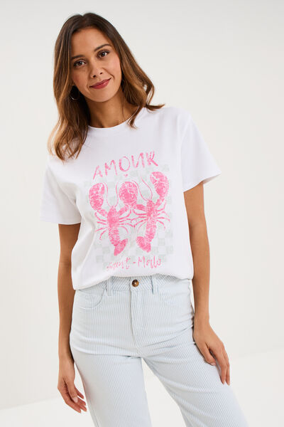 T-shirt col rond manches courtes coton blanc femme