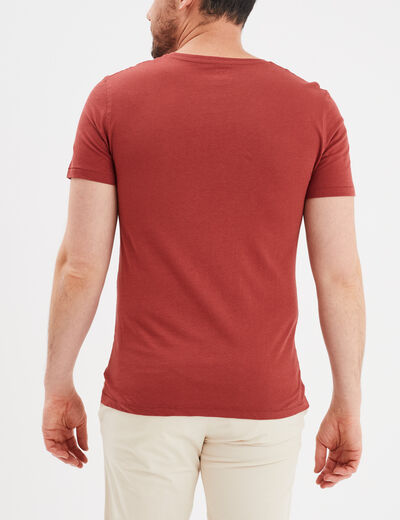 T-shirt manches courtes col tunisien rouge fonc&eacute; homme
