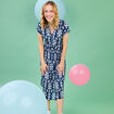 Robe midi crépon col tunisien bleu marine femme