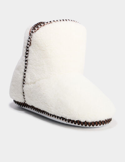 Chaussons bottines effet polaire blanc femme