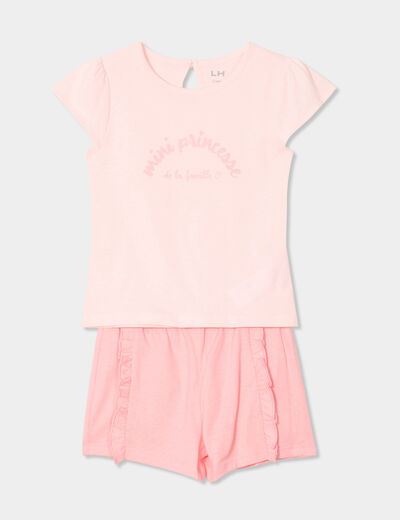 Ensemble 2 pièces t-shirt et short coton rose clair bébé fille