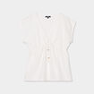 T-shirt dentelle col en V noeud blanc femme