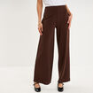 Pantalon large fluide taille haute marron fonc&eacute; femme