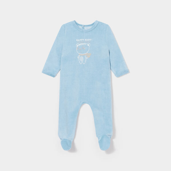 Dors-bien velours manches longues bleu gris bébé garçon