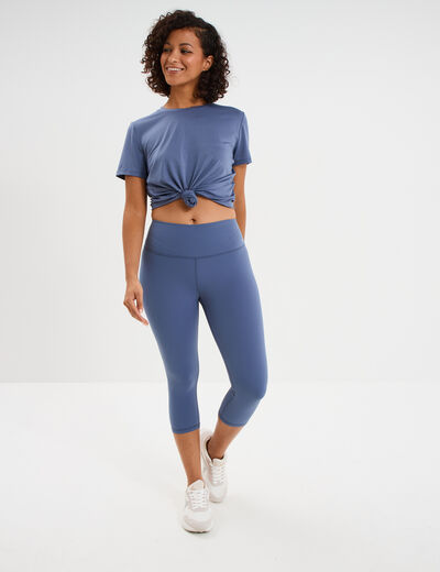 Legging corsaire de sport stretch bleu fonc&eacute; femme