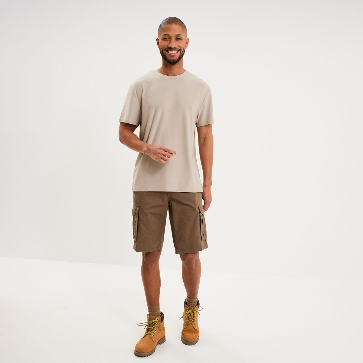 Bermuda short cargo poches &agrave; rabat coton marron fonc&eacute; homme