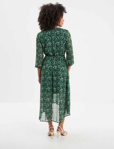 Robe midi col cache-coeur fluide vert femme